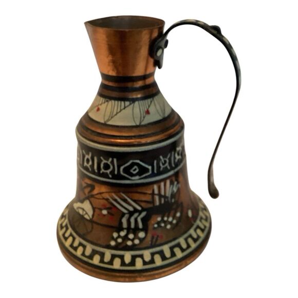 Vintage Handmade Greek Copper Geometric Motif Pitcher Decor - Picture 1 of 5